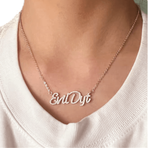 Personalised cursive name necklace with diamonds