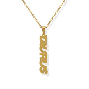 Custom zodiac nameplate necklace gold plated