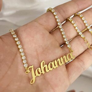 Diamond tennis chain name necklace