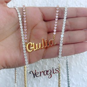 Diamond tennis necklace with name