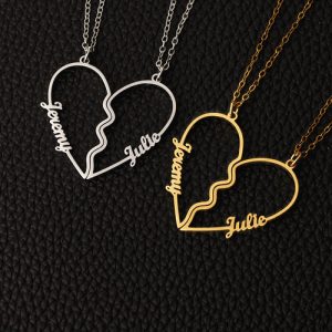 Double heart couple name necklace