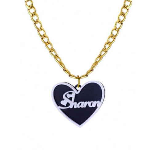 Laser cut acrylic custom heart pendant necklace with name