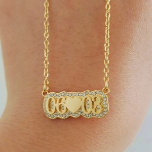 Custom date of birth necklace with diamonds