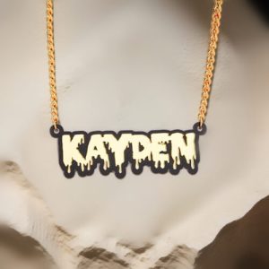 Laser cut acrylic name plate necklaces