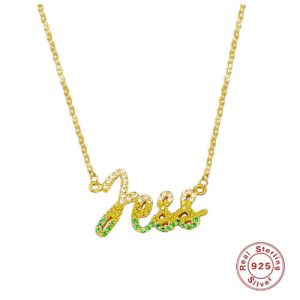 Colorful cz stone diamond name plate necklace​