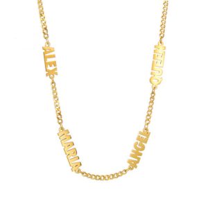 Customized four names necklace with cuban chain