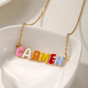 Colorful name plate necklaces​ bubble letter