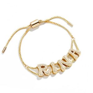 Custom diamond bubble letter name bracelet​ adjustable