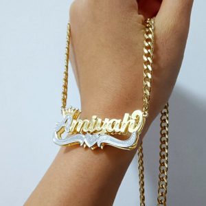 diamond cut name necklace​ two tone