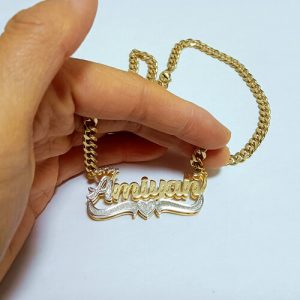 Two tone nameplate necklace​ diamond cut 