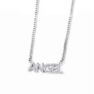 Diamond pave name necklace with cuban link chain​