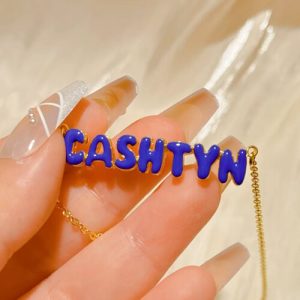 Blue enamel name necklace​