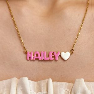 enamel heart necklace​ with name pendant