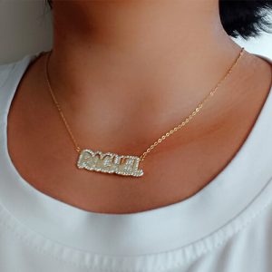 diamond and gold name necklace