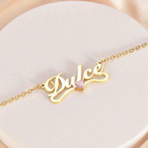 Personalized name necklace with birthstone heart​ 