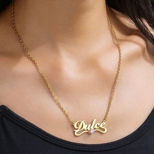 gold necklace with name and birthstone​