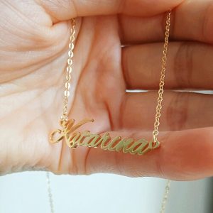 Gold plated cursive name necklace