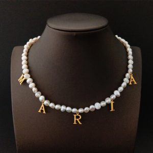 Natural freshwater pearl choker necklace​ with name initials​