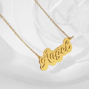 Gold double name plate necklace​