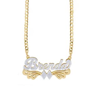 Sparkling diamond cut name necklace​ w/ figaro chain