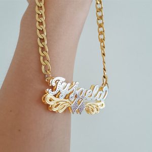 Diamond cut scroll name necklace​
