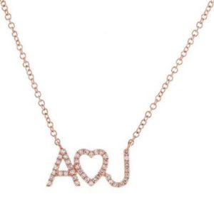 Diamond two initial heart necklace​