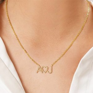 diamond heart initial necklace​ 