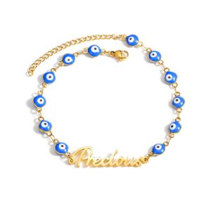 Women's blue evil eye beaded bracelet with name​