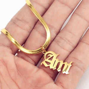 Gold herringbone necklace with name plate​