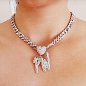 Script iced out letter pendant necklace​