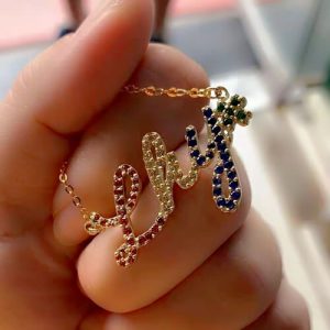 multi colored diamond name necklace​