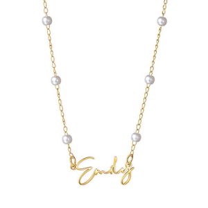White pearl necklace with name plate​ for women