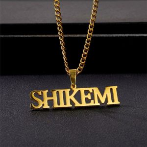 Gold block letter name necklace