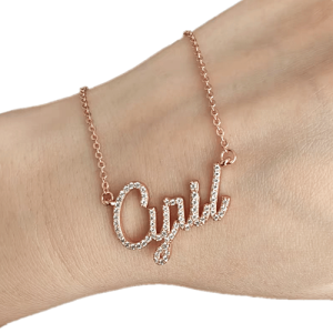 Cursive name necklace with diamonds​