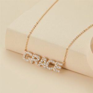 name plate necklace with diamonds​