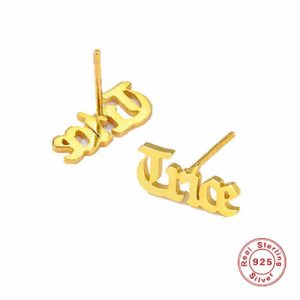 Sterling silver name plate earrings studs​ in old english