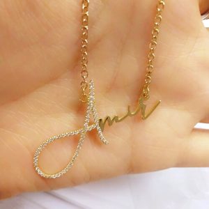 sterling silver diamond accent script name necklace​