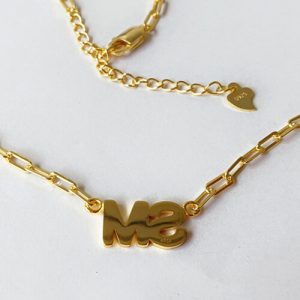 Sterling silver paperclip necklace with initial​