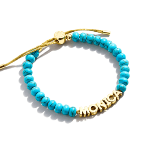 Womens turquoise blue stone beaded bracelet with name initial​