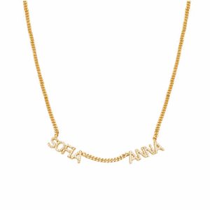 Cuban link chain 2 nameplate necklace​ with diamonds