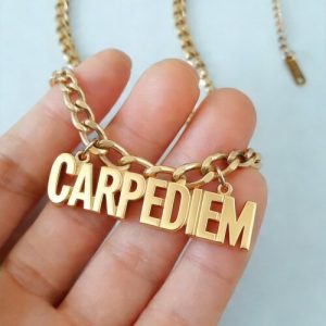 personalised word necklace with thick chain