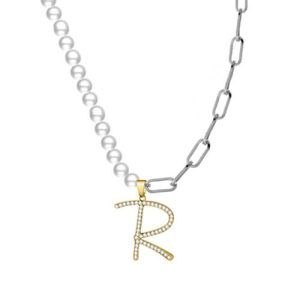 Custom half pearl half chain necklace with initial​