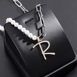 Custom half pearl half chain initial necklace​