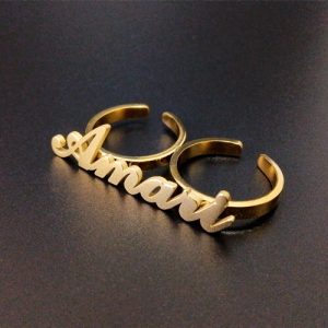 18k gold plated double finger nameplate ring​