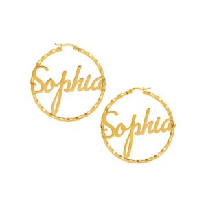 18k gold plated twisted hoop earrings with name​
