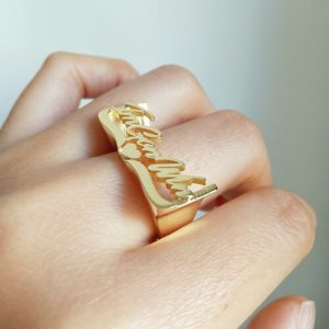 Custom brass ring with name heart​ gold plated