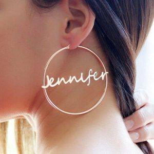 Stainless steel name plate earrings hoops