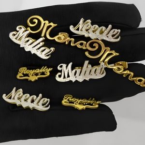 Double plated name earrings​ diamond cut