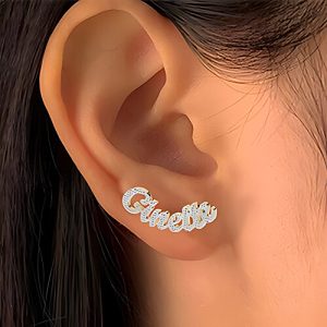 diamond cut double plated stud name earrings​
