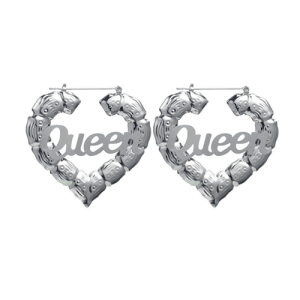 Large heart bamboo hoop earrings with words